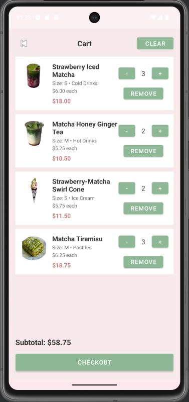 Cart and checkout screen with order summary