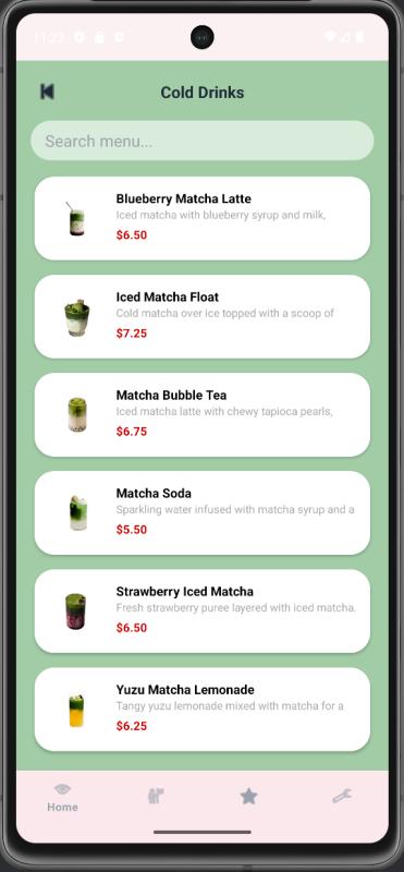 Cold drinks menu screen