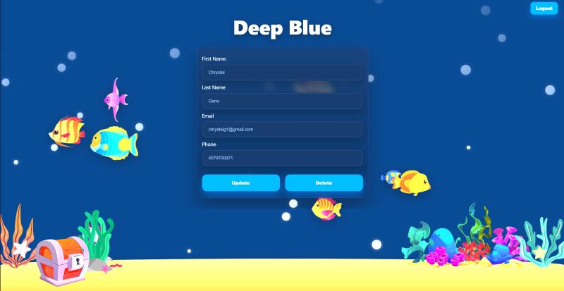 Deep Blue update contact screen floating above the reef