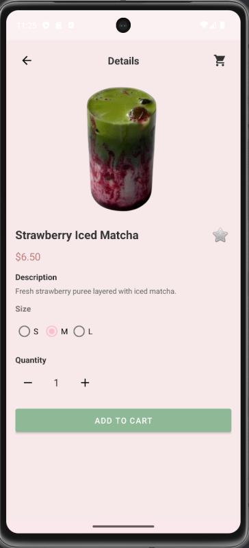 Drink detail view with customizations