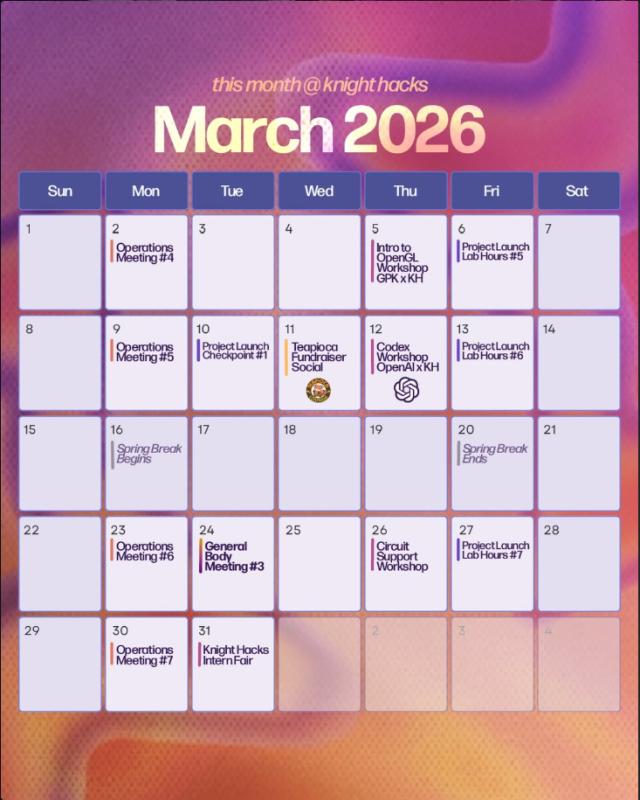 Knight Hacks 2026 social media calendar design